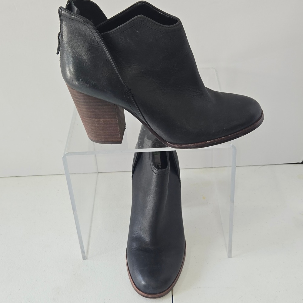 Copper Key Black Leather Ankle Boots Side Cutout Block Heel Back Zip Womens 8M